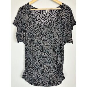 BKE Animal Print Short Sleeve Stretch Ruched Sides Zebra Print Top Size Large